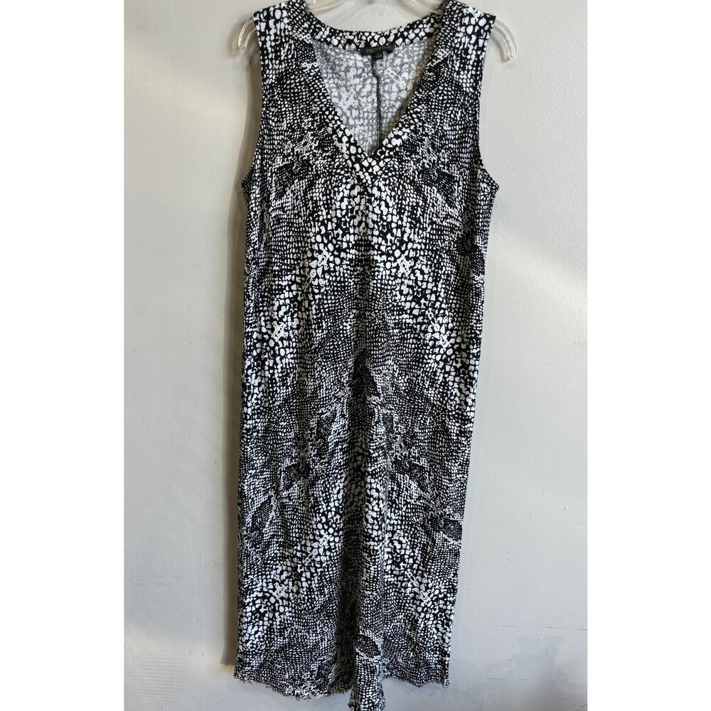 For Cynthia Midi Dress Linen Cotton Blend Womens sz Medium Black White C…